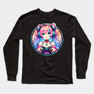 long hair anime gamer girl Long Sleeve T-Shirt